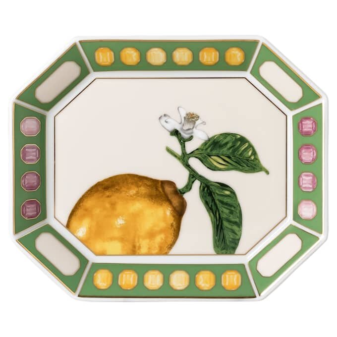Idyllia Tray Porcelain, Crystal Print Motif, Citron, Small, Multicolored Idyllia Tray Porcelain, Crystal Print Motif, Citron, Small, Multicolored