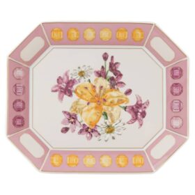 Idyllia Tray Porcelain, Crystal Print Motif, Flower, Large, Pink
