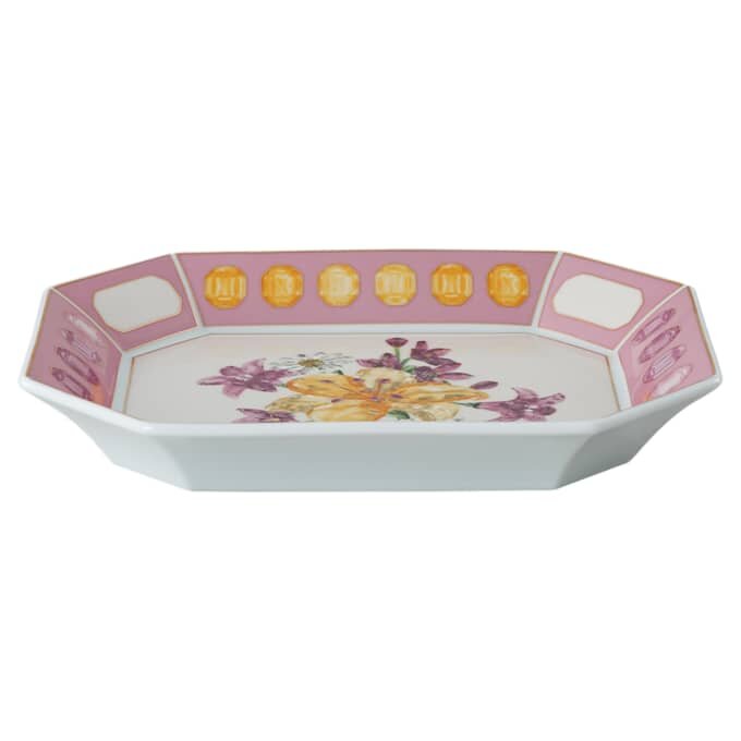 Idyllia Tray Porcelain, Crystal Print Motif, Flower, Large, Pink Idyllia Tray Porcelain, Crystal Print Motif, Flower, Large, Pink