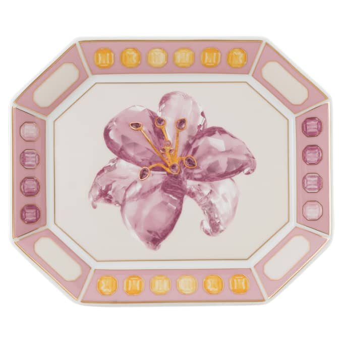 Idyllia Tray Porcelain, Crystal Print Motif, Flower, Small, Pink Idyllia Tray Porcelain, Crystal Print Motif, Flower, Small, Pink