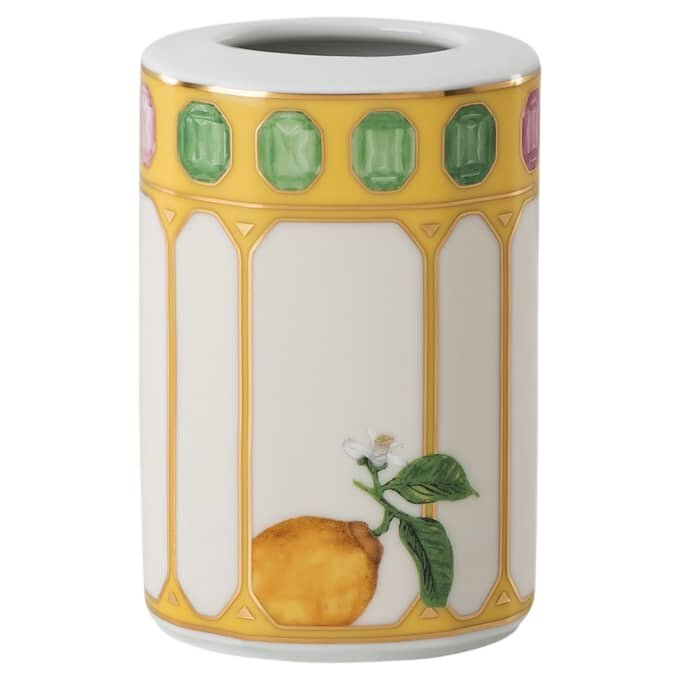 Idyllia Vase Porcelain, Crystal Print Motif, Flower, Yellow Idyllia Vase Porcelain, Crystal Print Motif, Flower, Yellow