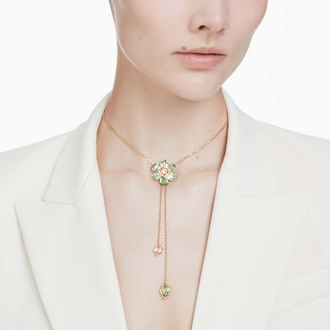 Idyllia Y Pendant Mixed Cuts, Flower, Multicolored, Gold-Tone Plated Idyllia Y Pendant Mixed Cuts, Flower, Multicolored, Gold-Tone Plated