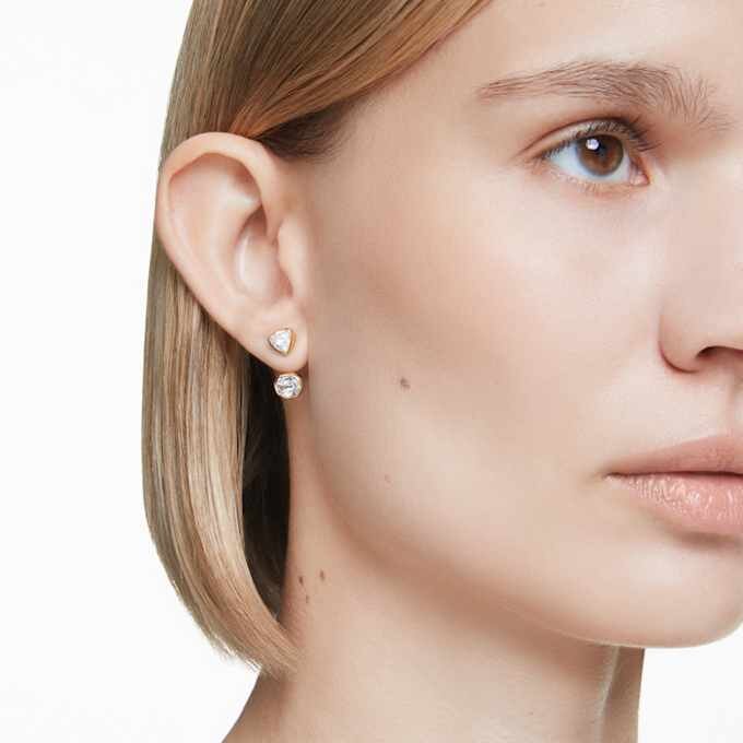 Imber Earring Jackets Asymmetrical Design, Mixed Cuts, White, Gold-Tone Plated Imber Earring Jackets Asymmetrical Design, Mixed Cuts, White, Gold-Tone Plated