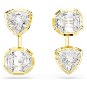 Imber Earring Jackets Asymmetrical Design, Mixed Cuts, White, Gold-Tone Plated
