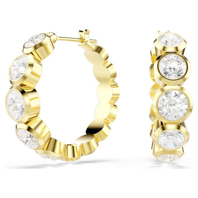 Imber Hoop Earrings Round Cut, White, Gold-Tone Plated Imber Hoop Earrings Round Cut, White, Gold-Tone Plated