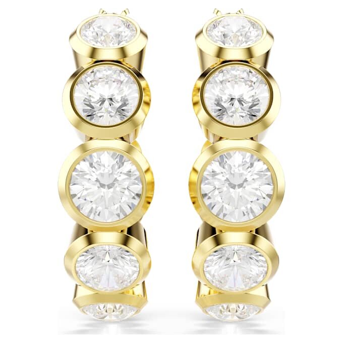 Imber Hoop Earrings Round Cut, White, Gold-Tone Plated Imber Hoop Earrings Round Cut, White, Gold-Tone Plated