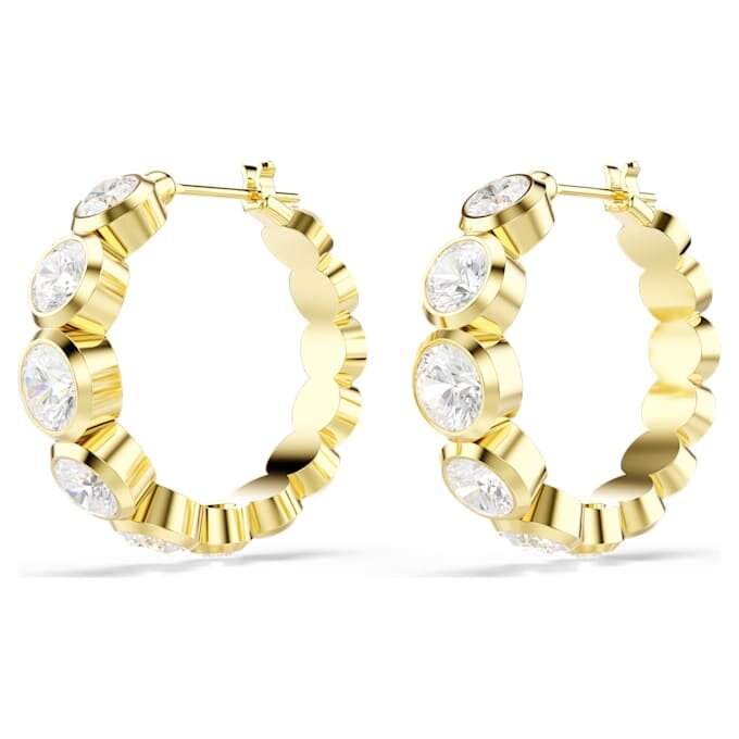 Imber Hoop Earrings Round Cut, White, Gold-Tone Plated Imber Hoop Earrings Round Cut, White, Gold-Tone Plated