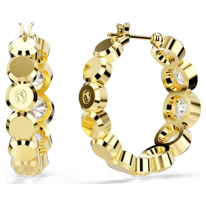 Imber Hoop Earrings Round Cut, White, Gold-Tone Plated Imber Hoop Earrings Round Cut, White, Gold-Tone Plated