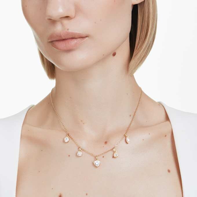 Imber Necklace Mixed Cuts, White, Gold-Tone Plated Imber Necklace Mixed Cuts, White, Gold-Tone Plated