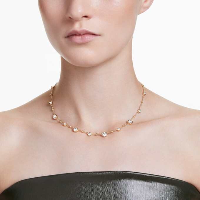 Imber Necklace Round Cut, Scattered Design, White, Gold-Tone Plated Imber Necklace Round Cut, Scattered Design, White, Gold-Tone Plated
