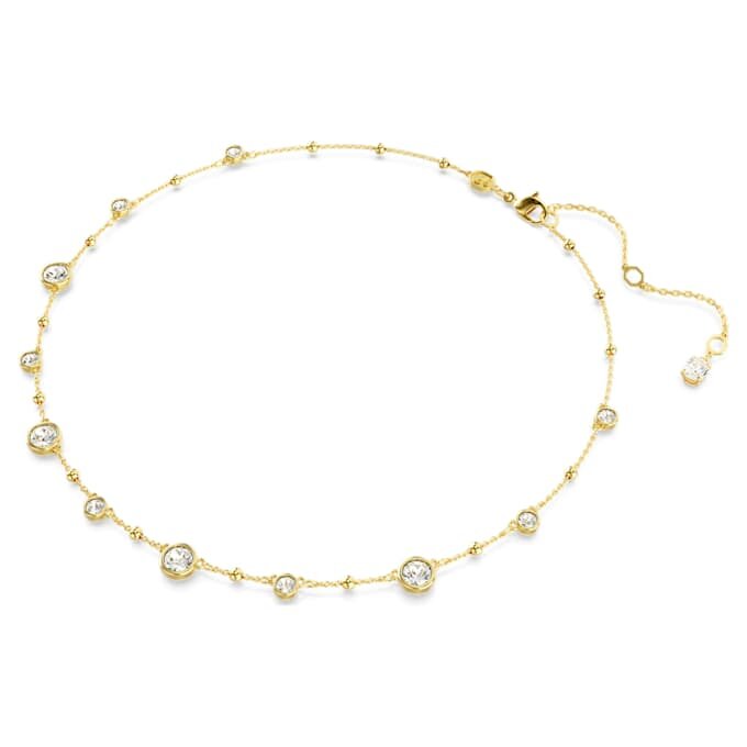 Imber Necklace Round Cut, Scattered Design, White, Gold-Tone Plated Imber Necklace Round Cut, Scattered Design, White, Gold-Tone Plated