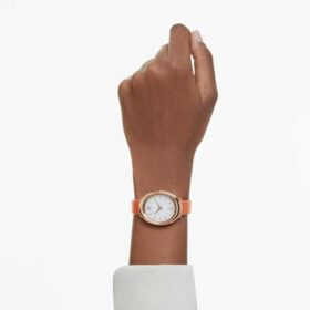 Imber Oval Watch Swiss Made, Leather Strap, Orange, Rose Gold-Tone Finish