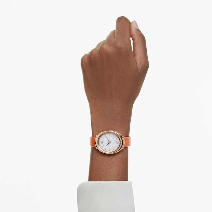 Imber Oval Watch Swiss Made, Leather Strap, Orange, Rose Gold-Tone Finish Imber Oval Watch Swiss Made, Leather Strap, Orange, Rose Gold-Tone Finish