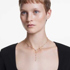 Imber Y Necklace Round Cut, White, Gold-Tone Plated Imber Y Necklace Round Cut, White, Gold-Tone Plated