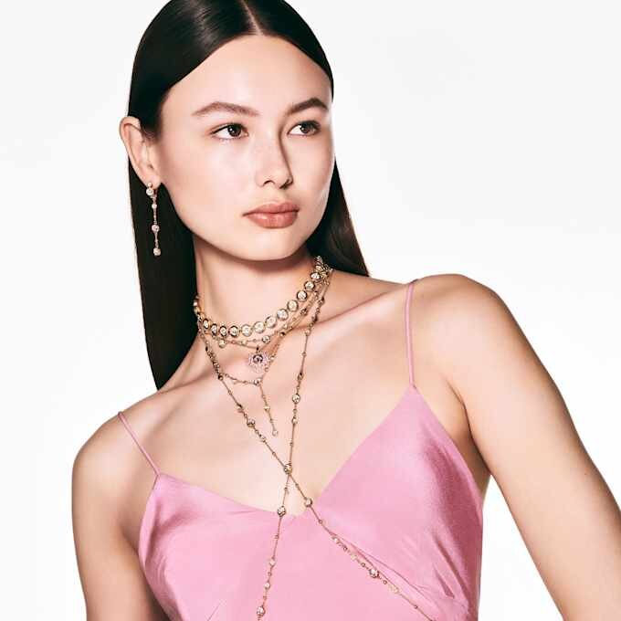 Imber Y Necklace Round Cut, White, Gold-Tone Plated Imber Y Necklace Round Cut, White, Gold-Tone Plated