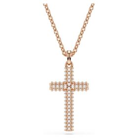 Insigne Pendant Cross, White, Rose Gold-Tone Plated