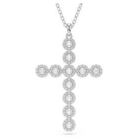 Insigne Pendant Mixed Cuts, Cross, White, Rhodium Plated