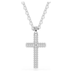 Insigne Pendant Pavé, Cross, White, Rhodium Plated