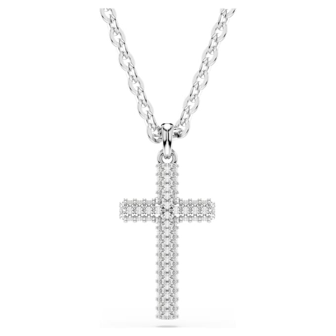 Insigne Pendant Pavé, Cross, White, Rhodium Plated Insigne Pendant Pavé, Cross, White, Rhodium Plated