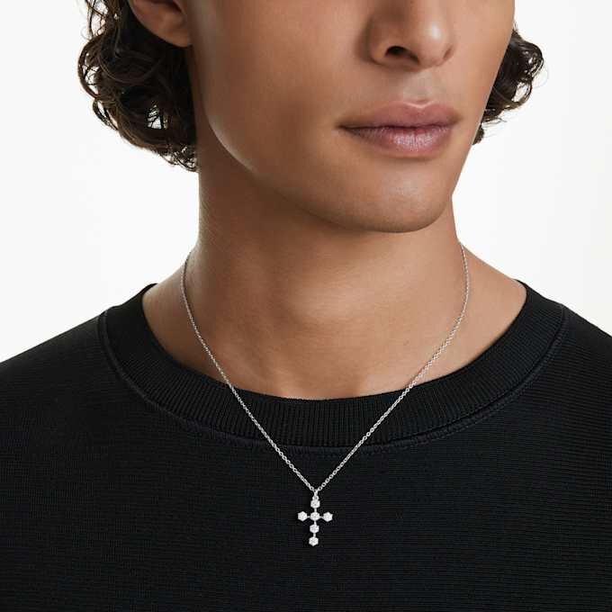 Insigne Pendant Round Cut, Cross, White, Rhodium Plated Insigne Pendant Round Cut, Cross, White, Rhodium Plated