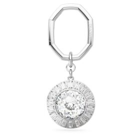 Key Ring Round Cut, White, Rhodium Plated