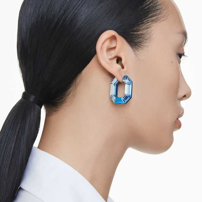 Lucent Hoop Earrings Octagon Shape, Small, Blue Lucent Hoop Earrings Octagon Shape, Small, Blue