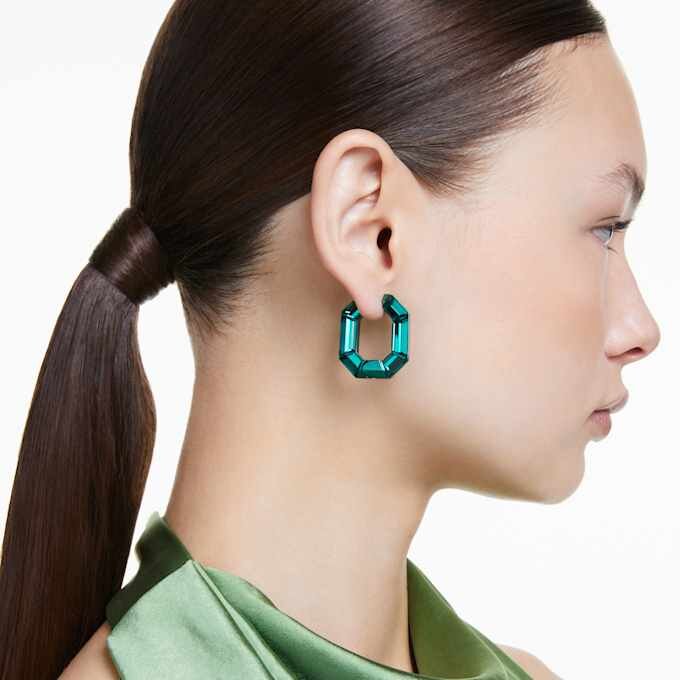 Lucent Hoop Earrings Octagon Shape, Small, Green Lucent Hoop Earrings Octagon Shape, Small, Green