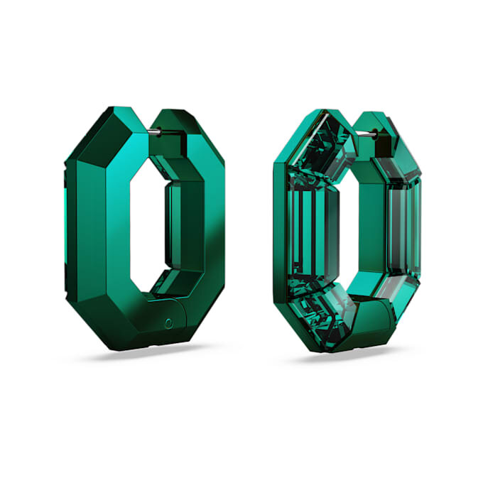 Lucent Hoop Earrings Octagon Shape, Small, Green Lucent Hoop Earrings Octagon Shape, Small, Green