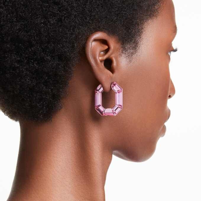 Lucent Hoop Earrings Octagon Shape, Small, Pink Lucent Hoop Earrings Octagon Shape, Small, Pink