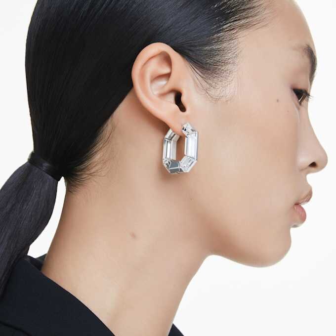 Lucent Hoop Earrings Octagon Shape, Small, White Lucent Hoop Earrings Octagon Shape, Small, White