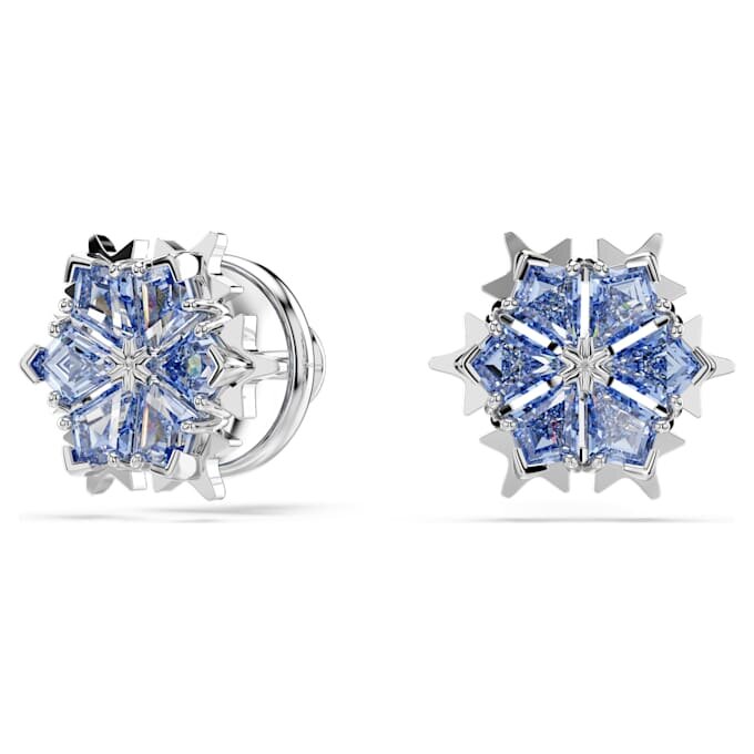 Magic Stud Earrings Snowflake, Blue, Rhodium Plated Magic Stud Earrings Snowflake, Blue, Rhodium Plated