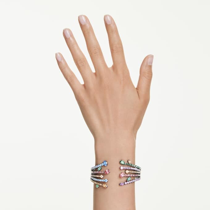 Matrix Bangle Mixed Cuts, Bouquet, Multicolored, Ruthenium Plated Matrix Bangle Mixed Cuts, Bouquet, Multicolored, Ruthenium Plated