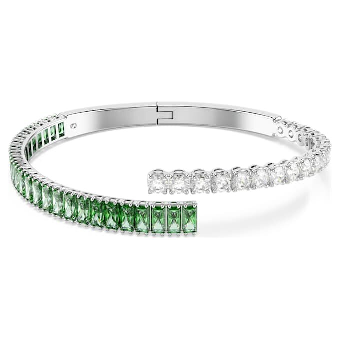Matrix Bangle Mixed Cuts, Green, Rhodium Plated Matrix Bangle Mixed Cuts, Green, Rhodium Plated