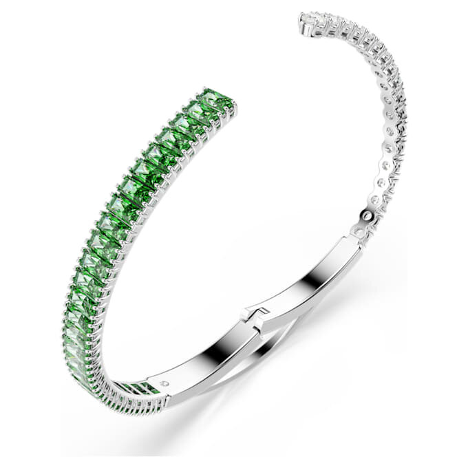 Matrix Bangle Mixed Cuts, Green, Rhodium Plated Matrix Bangle Mixed Cuts, Green, Rhodium Plated