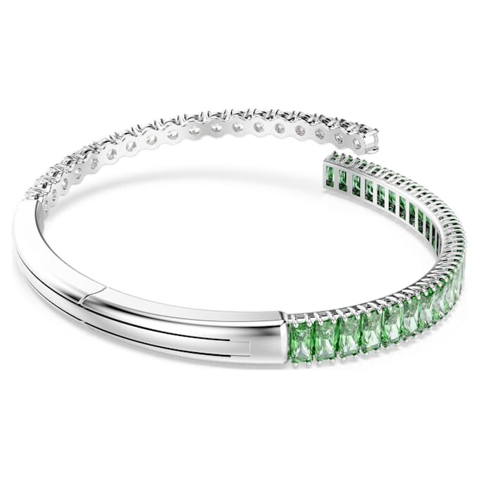 Matrix Bangle Mixed Cuts, Green, Rhodium Plated Matrix Bangle Mixed Cuts, Green, Rhodium Plated