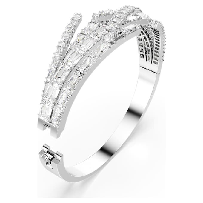 Matrix Bangle Mixed Cuts, White, Rhodium Plated Matrix Bangle Mixed Cuts, White, Rhodium Plated