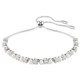 Matrix Bracelet Crystal Pearl, Round Cut, White, Rhodium Plated