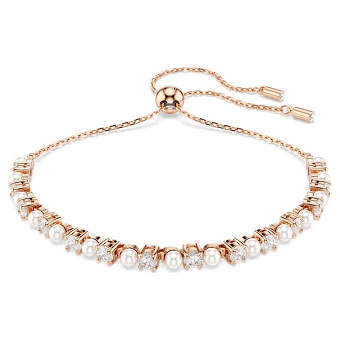 Matrix Bracelet Crystal Pearl, Round Cuts, White, Rose Gold-Tone Plated Matrix Bracelet Crystal Pearl, Round Cuts, White, Rose Gold-Tone Plated