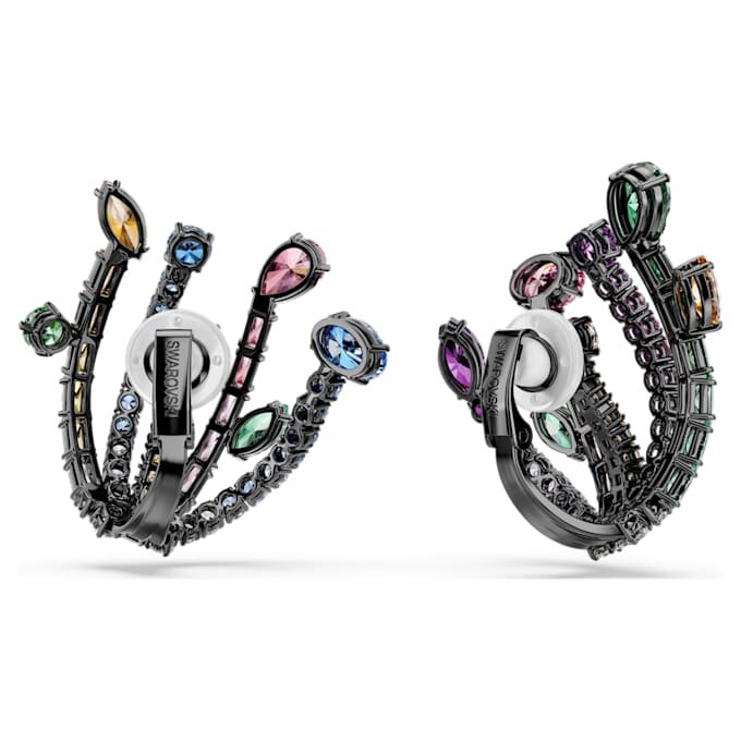 Matrix Clip Earrings Mixed Cuts, Bouquet, Multicolored, Ruthenium Plated Matrix Clip Earrings Mixed Cuts, Bouquet, Multicolored, Ruthenium Plated