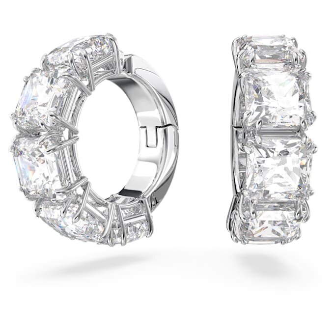 Matrix Clip Earrings Square Cut, White, Rhodium Plated Matrix Clip Earrings Square Cut, White, Rhodium Plated