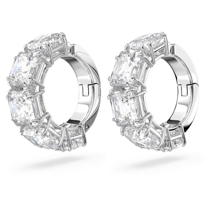 Matrix Clip Earrings Square Cut, White, Rhodium Plated Matrix Clip Earrings Square Cut, White, Rhodium Plated