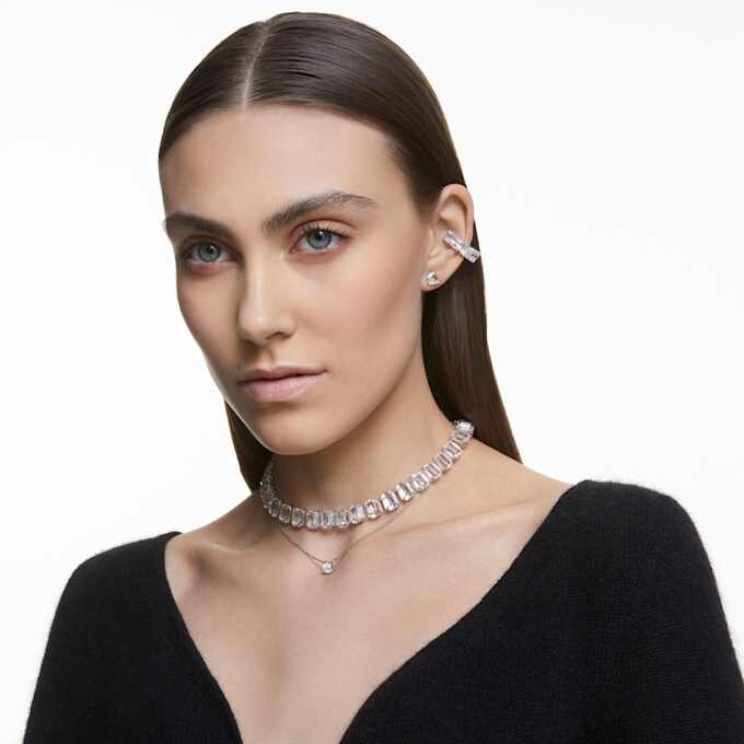 Matrix Clip Earrings Square Cut, White, Rhodium Plated Matrix Clip Earrings Square Cut, White, Rhodium Plated
