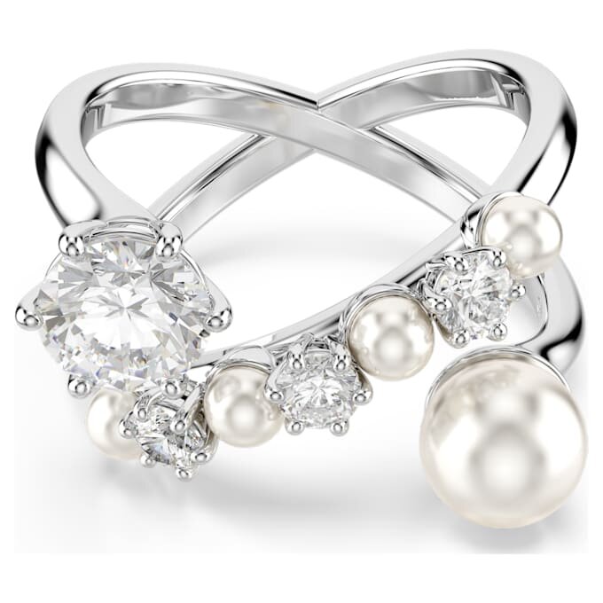 Matrix Cocktail Ring Crystal Pearl, Round Cut, White, Rhodium Plated Matrix Cocktail Ring Crystal Pearl, Round Cut, White, Rhodium Plated