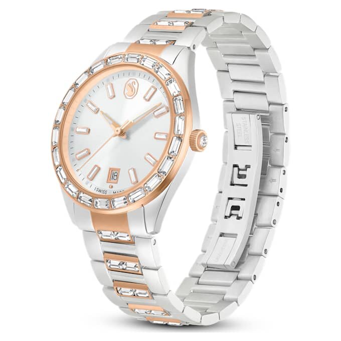 Matrix Date Watch Swiss Made, Metal Bracelet, Rose Gold Tone, Mixed Metal Finish Matrix Date Watch Swiss Made, Metal Bracelet, Rose Gold Tone, Mixed Metal Finish
