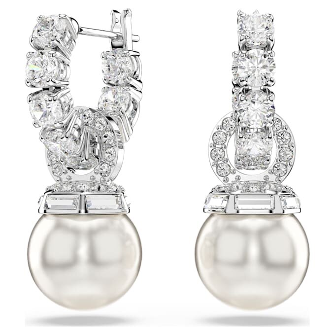 Matrix Drop Earrings Crystal Pearl, Round Cut, White, Rhodium Plated Matrix Drop Earrings Crystal Pearl, Round Cut, White, Rhodium Plated