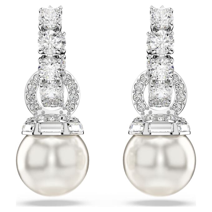 Matrix Drop Earrings Crystal Pearl, Round Cut, White, Rhodium Plated Matrix Drop Earrings Crystal Pearl, Round Cut, White, Rhodium Plated
