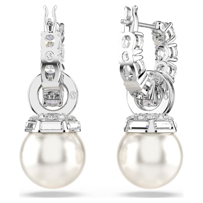 Matrix Drop Earrings Crystal Pearl, Round Cut, White, Rhodium Plated Matrix Drop Earrings Crystal Pearl, Round Cut, White, Rhodium Plated