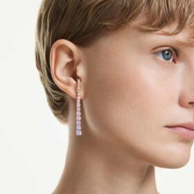 Matrix Drop Earrings Gradient of Round Cuts, Multicolored, Rhodium Plated