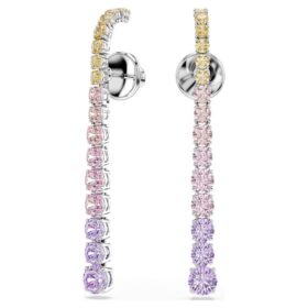 Matrix Drop Earrings Gradient of Round Cuts, Multicolored, Rhodium Plated