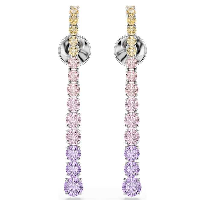 Matrix Drop Earrings Gradient of Round Cuts, Multicolored, Rhodium Plated Matrix Drop Earrings Gradient of Round Cuts, Multicolored, Rhodium Plated